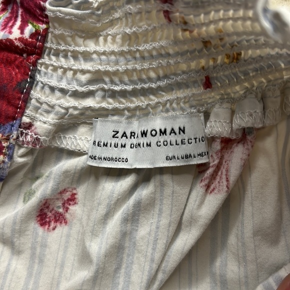 Zara women’s large garden floral stripe smocked romantic off the shoulder large - Picture 7 of 9